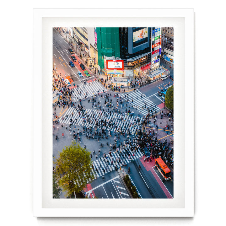 Shibuya Crossing II, Tokyo, Japan – fine art print in a white frame with white mat