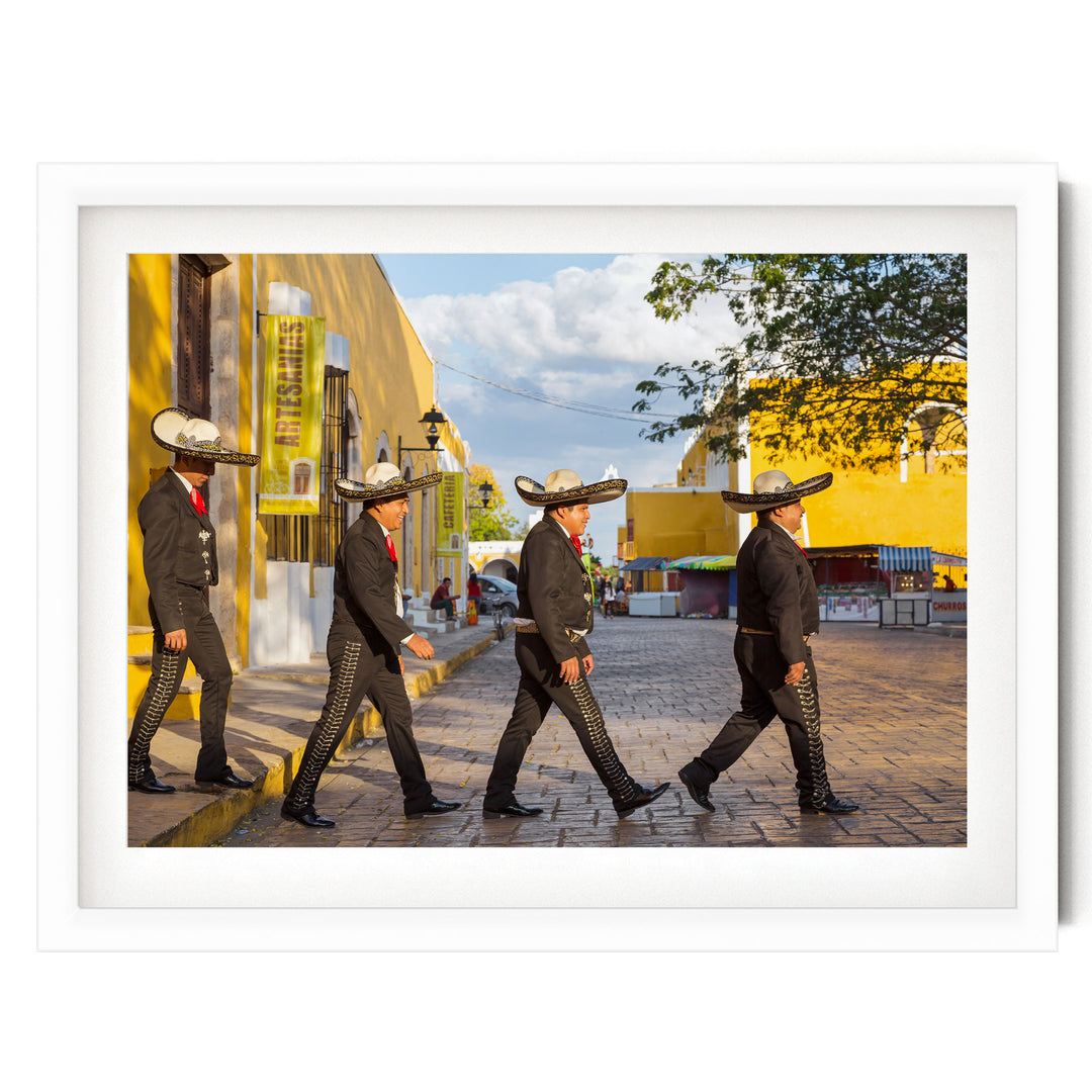 Mariachis, Beatles Style, Mexico – fine art print in a white frame with white mat