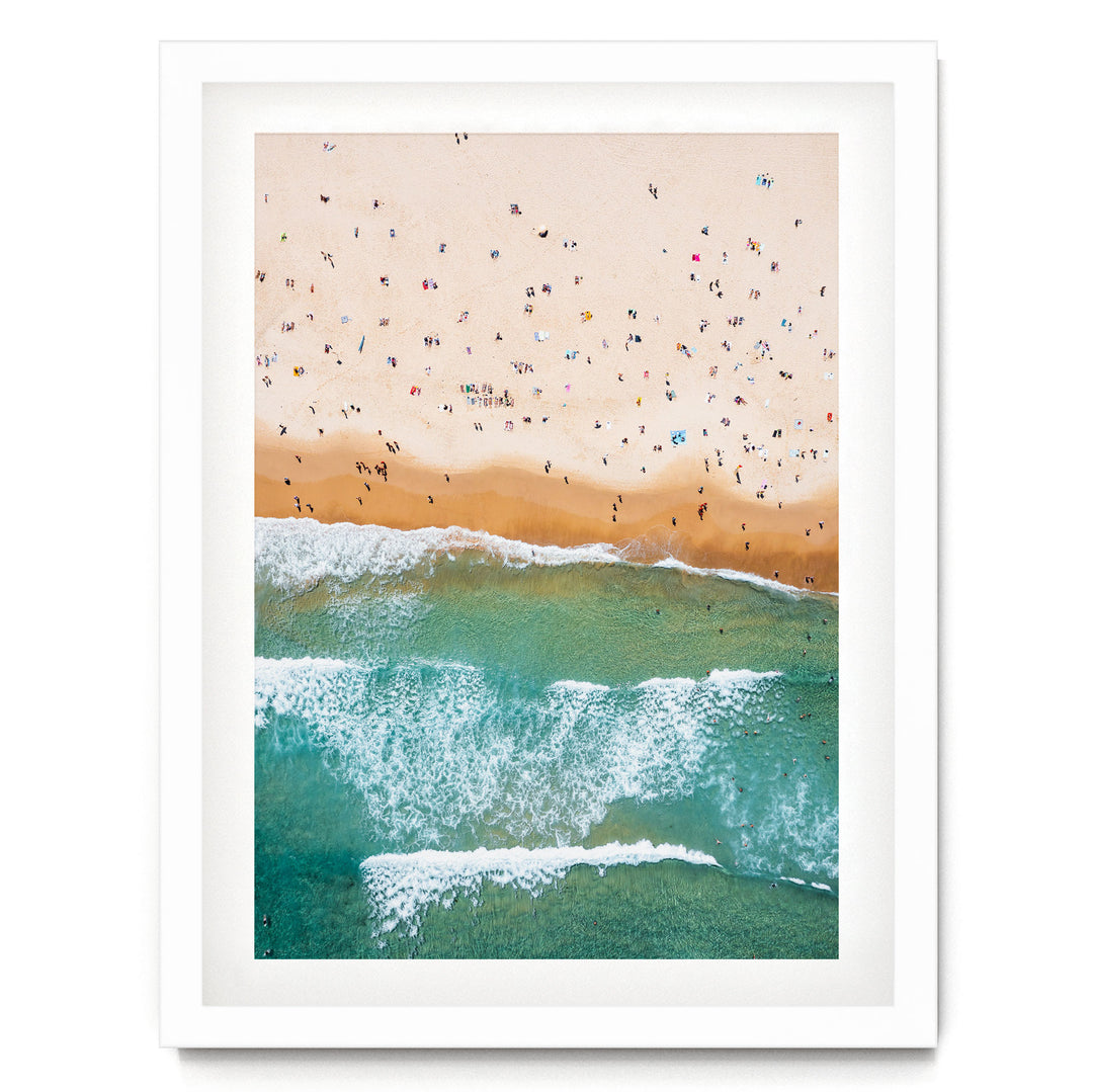 Bondi Beach Aerial I, Sydney, Australia – fine art print in a white frame with white mat