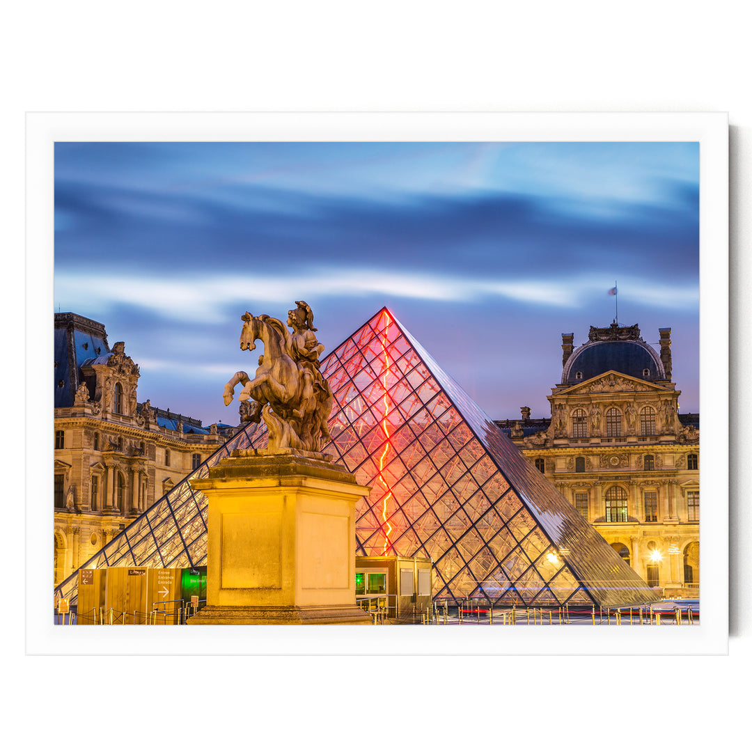The Louvre at Night, Paris, France – fine art print in a white frame, no mat