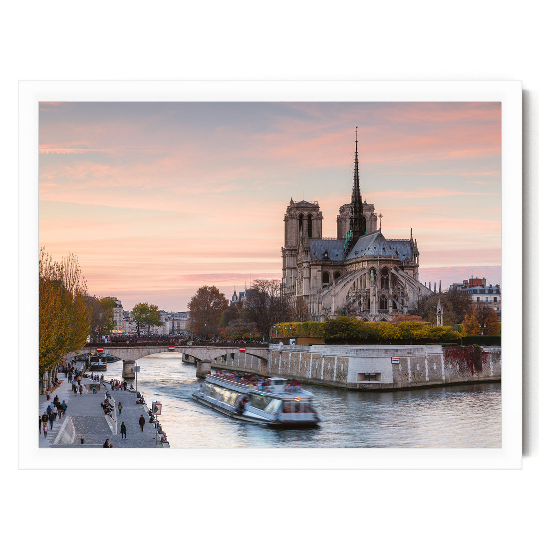 Notre-Dame at Sunset, Paris, France – fine art print in a white frame, no mat