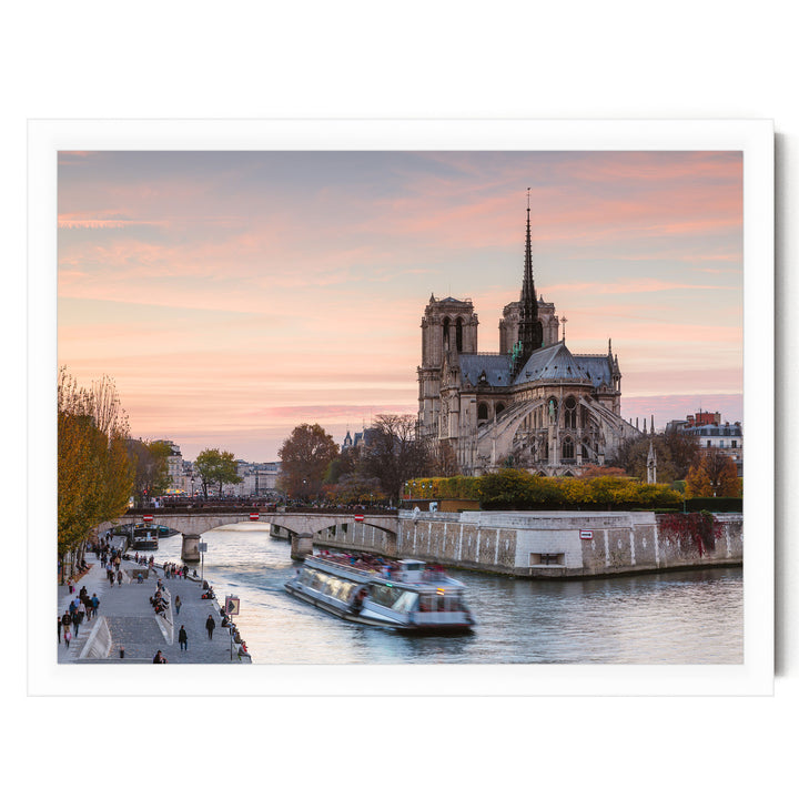 Notre-Dame at Sunset, Paris, France – fine art print in a white frame, no mat