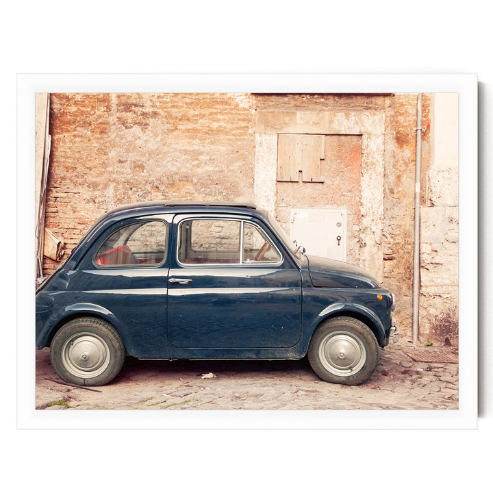 Vintage Fiat 500, Rome, Italy – fine art print in a white frame, no mat