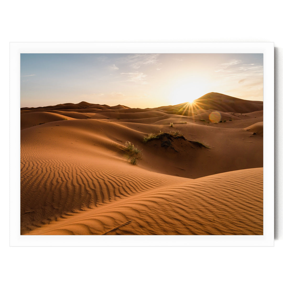 Sunset in the Sahara, Erg Chebbi, Morocco – fine art print in a white frame, no mat
