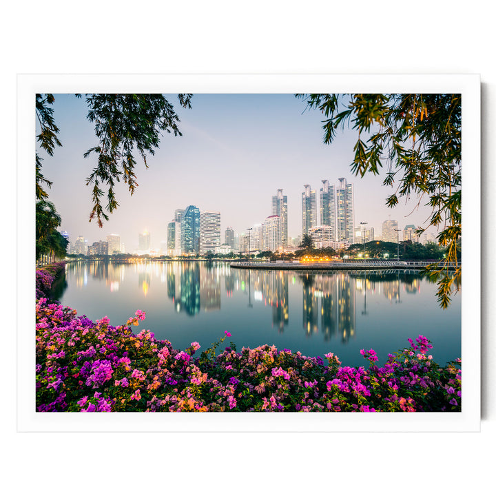 Bangkok at Night, Thailand – fine art print in a white frame, no mat