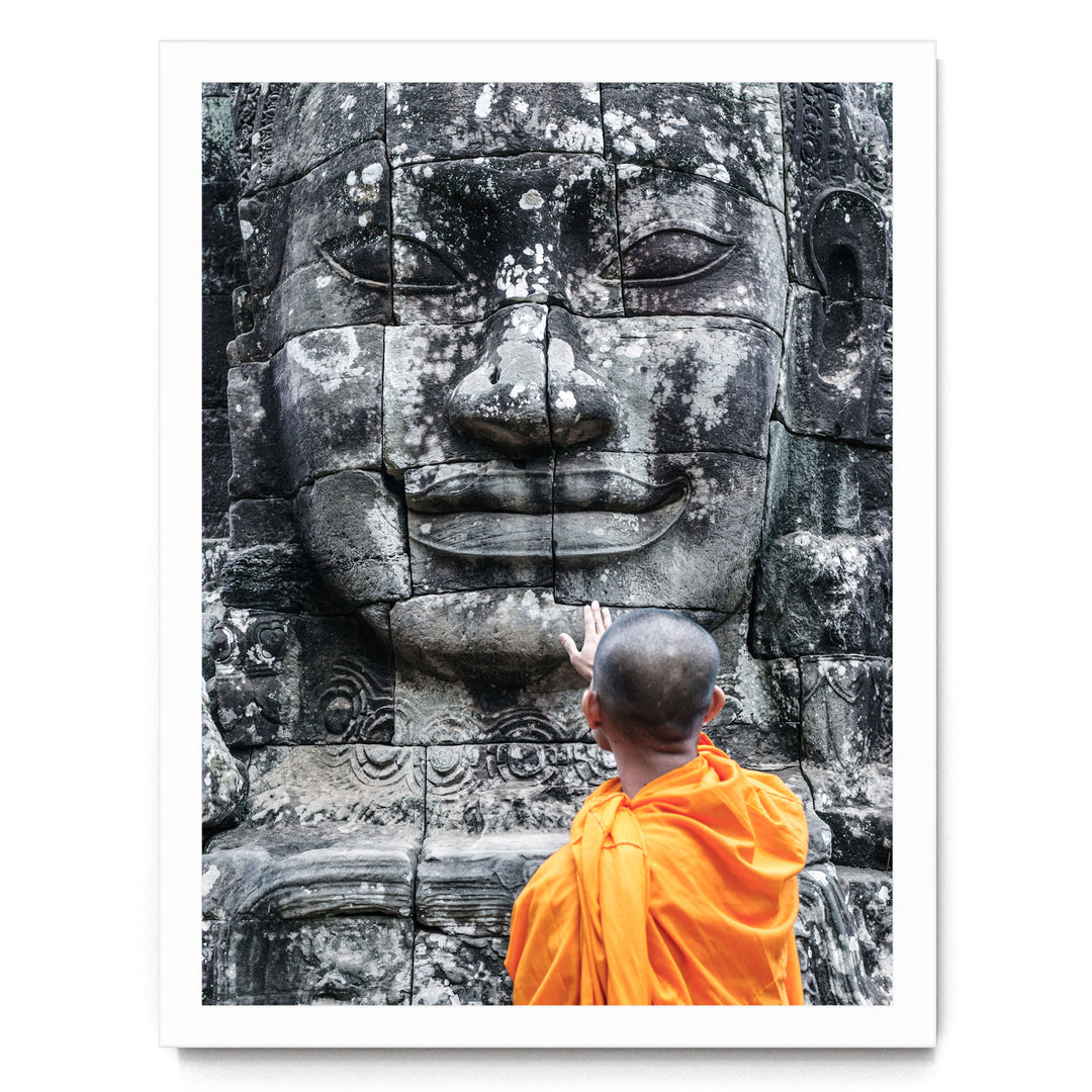 Monk at Bayon Temple, Angkor, Cambodia – fine art print in a white frame, no mat