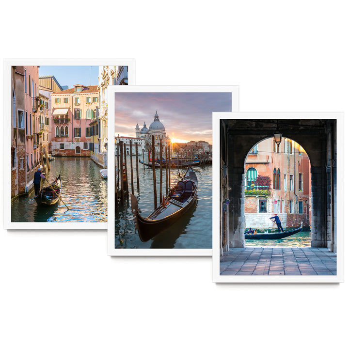 Venice Gondolas, Italy – Print Set – fine art print set in white frames, no mat
