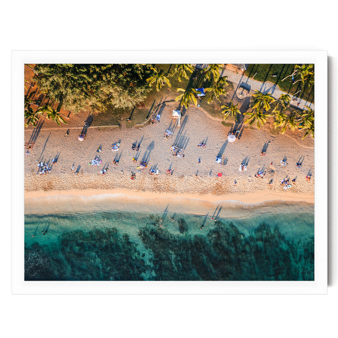 Waikiki Beach Aerial, Honolulu, Hawaii – fine art print in a white frame, no mat