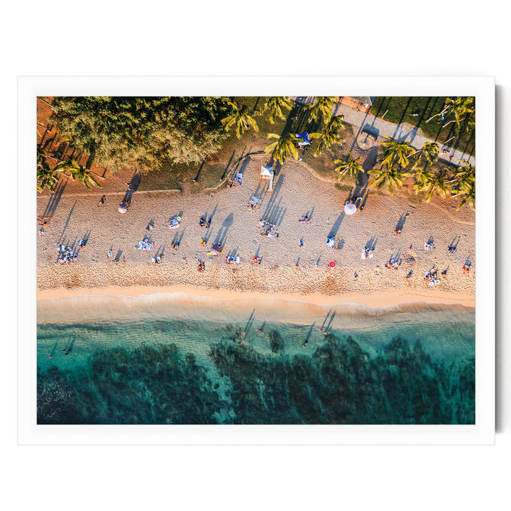 Waikiki Beach Aerial, Honolulu, Hawaii – fine art print in a white frame, no mat