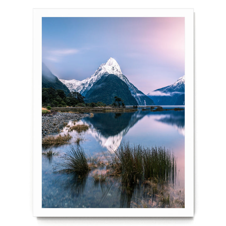 Milford Sound II, New Zealand – fine art print in a white frame, no mat