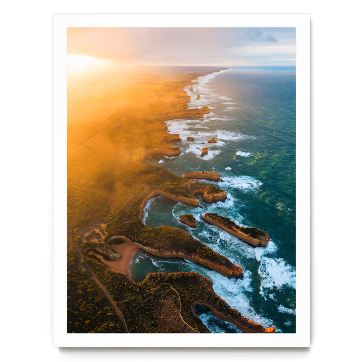 Shipwreck Coast Aerial, Great Ocean Road, Australia – fine art print in a white frame, no mat