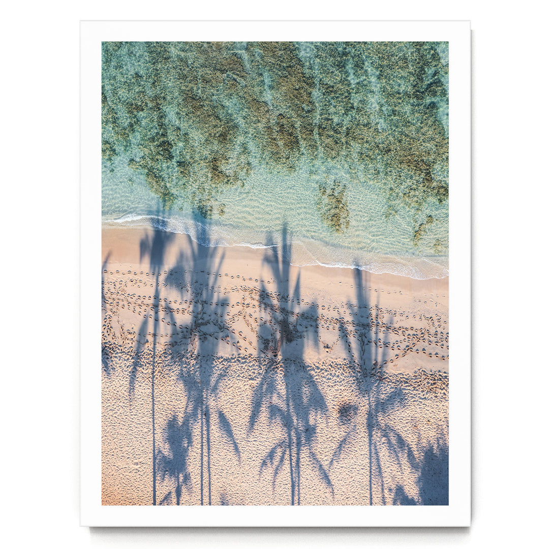 Palm Trees and Beach, Waikiki, Hawaii – fine art print in a white frame, no mat