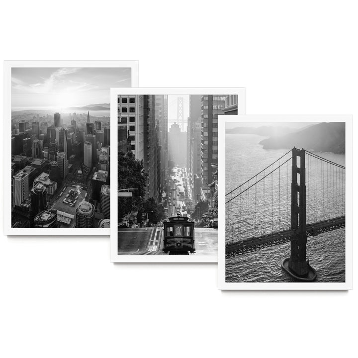 San Francisco, California – Black and White Print Set – fine art print set in white frames, no mat