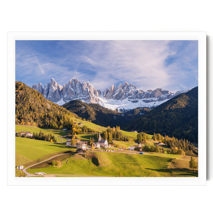 Funes Valley, Dolomites, Italy – fine art print in a white frame, no mat