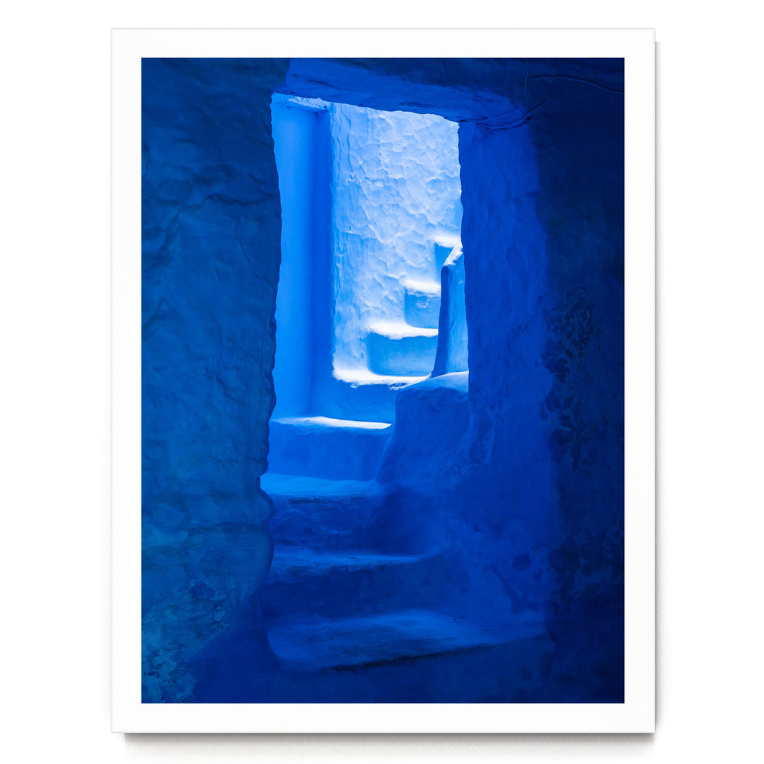 Blue Staircase, Chefchaouen, Morocco – fine art print in a white frame, no mat