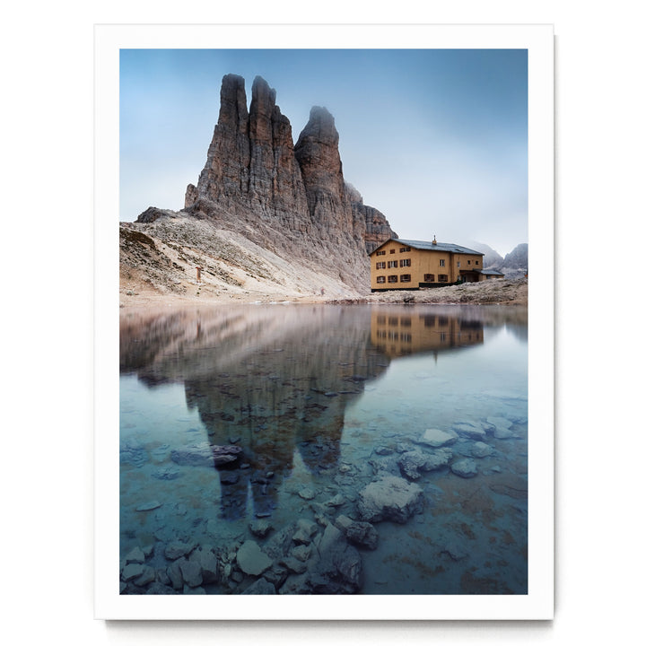 Vajolet Towers, Dolomites, Italy – fine art print in a white frame, no mat