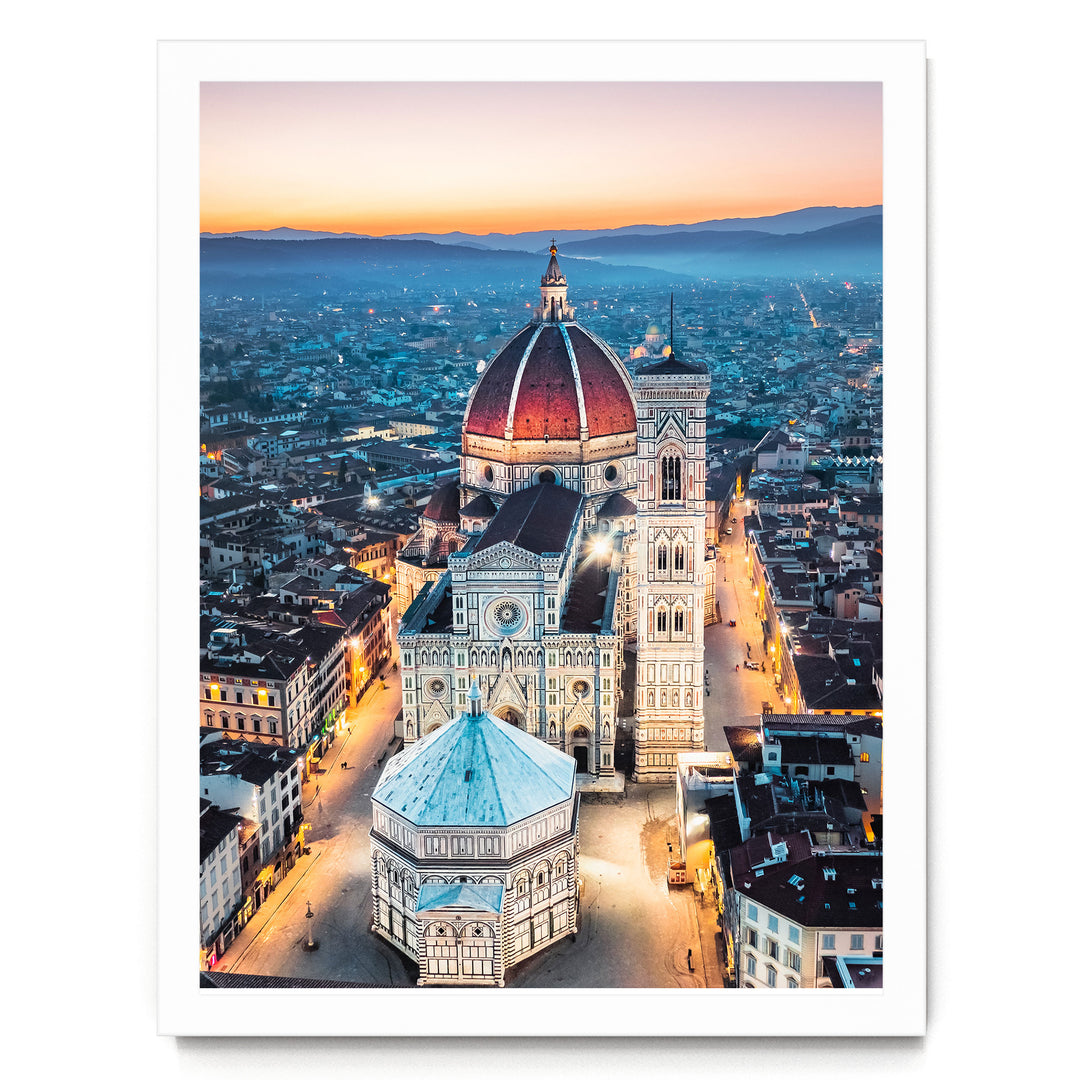 Dawn over Florence, Tuscany, Italy – fine art print in a white frame, no mat