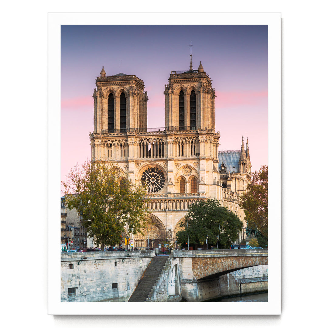 Sunset over Notre-Dame, Paris, France – fine art print in a white frame, no mat