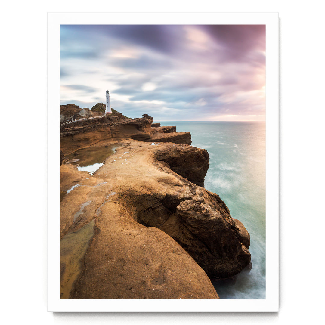 Castle Point Lighthouse, New Zealand – fine art print in a white frame, no mat