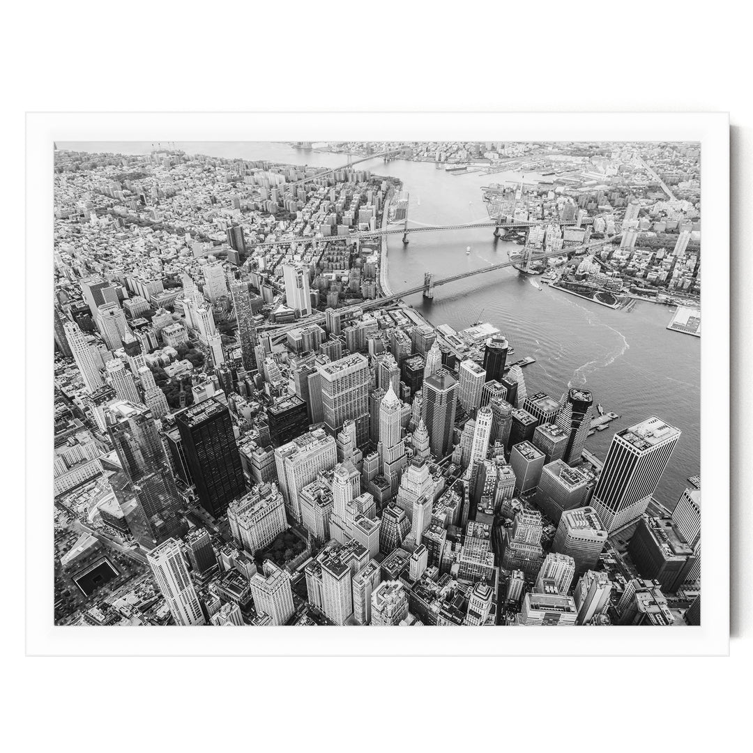 Flying over Manhattan, New York City – fine art print in a white frame, no mat