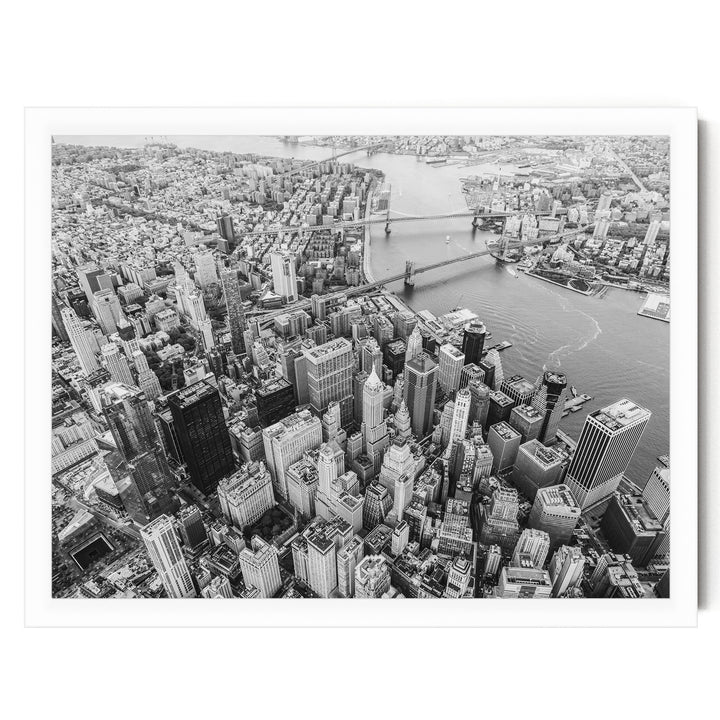 Flying over Manhattan, New York City – fine art print in a white frame, no mat