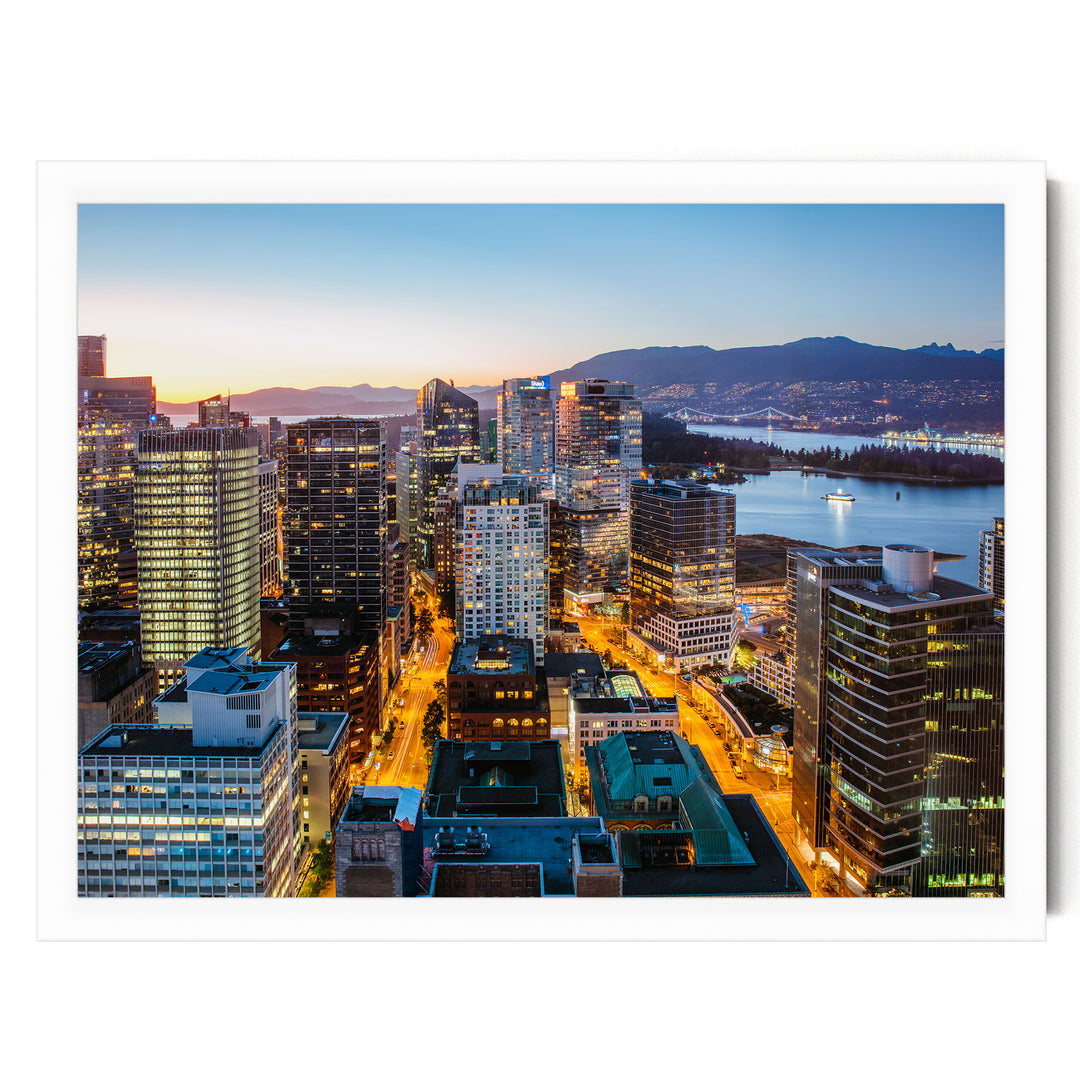 Vancouver Skyline, British Columbia, Canada – fine art print in a white frame, no mat