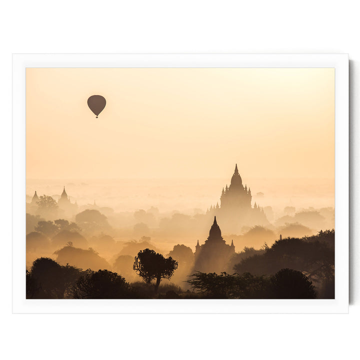 Sunrise in Bagan, Myanmar I – fine art print in a white frame, no mat
