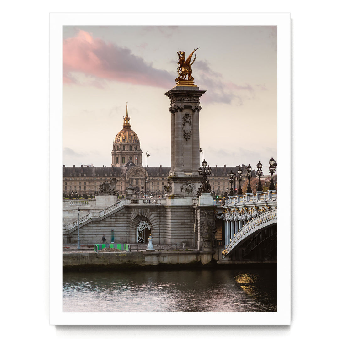 Sunrise on the River, Paris, France – fine art print in a white frame, no mat