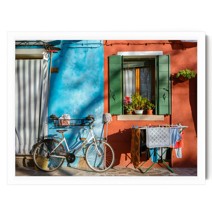 Colourful Burano, Venice, Italy – fine art print in a white frame, no mat