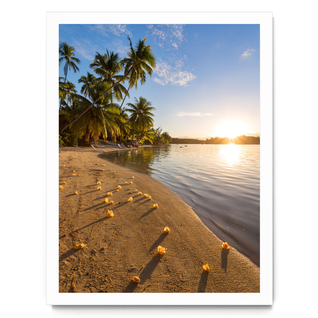 Beach Sunset, French Polynesia – fine art print in a white frame, no mat