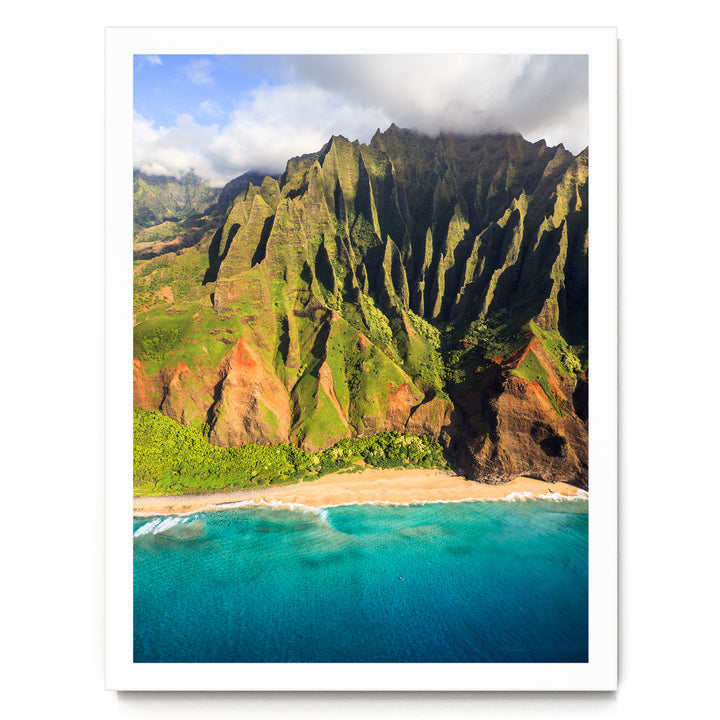 Kauai Cliffs III, Na Pali Coast, Hawaii – fine art print in a white frame, no mat