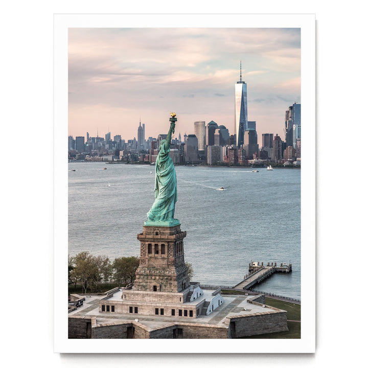 Statue of Liberty and New York Skyline II – fine art print in a white frame, no mat
