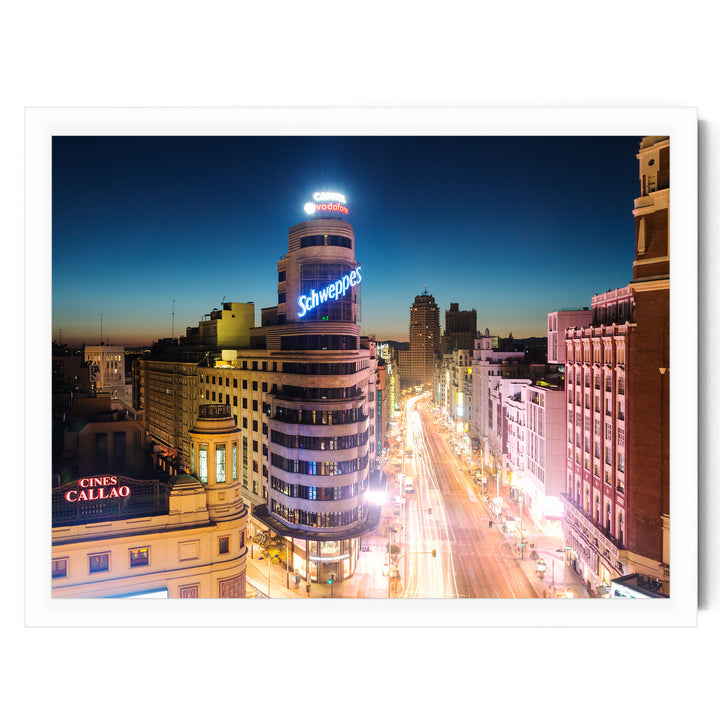 Night in Madrid, Spain – fine art print in a white frame, no mat