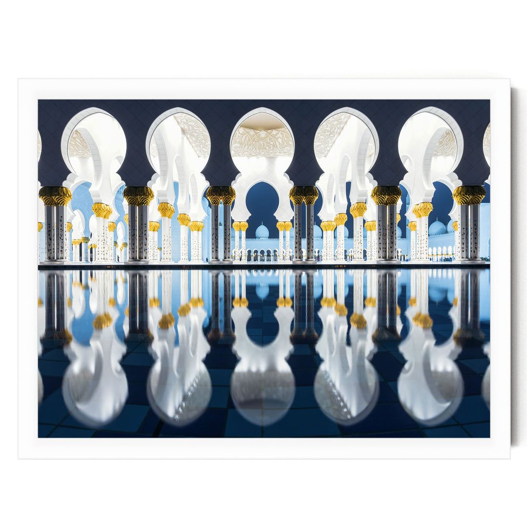 Mosque at Night, Abu Dhabi, UAE – fine art print in a white frame, no mat