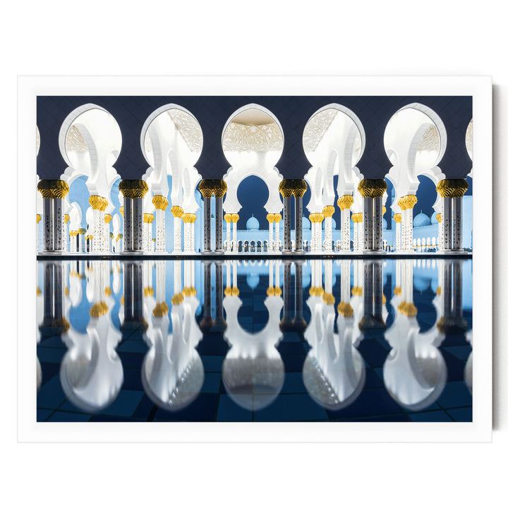 Mosque at Night, Abu Dhabi, UAE – fine art print in a white frame, no mat