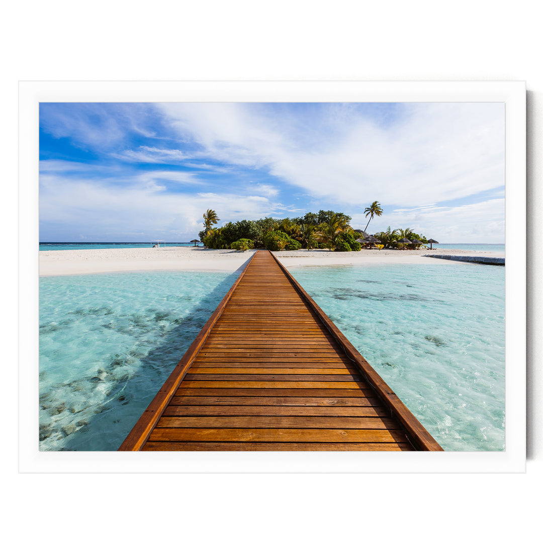 Jetty to the Island, Maldives – fine art print in a white frame, no mat