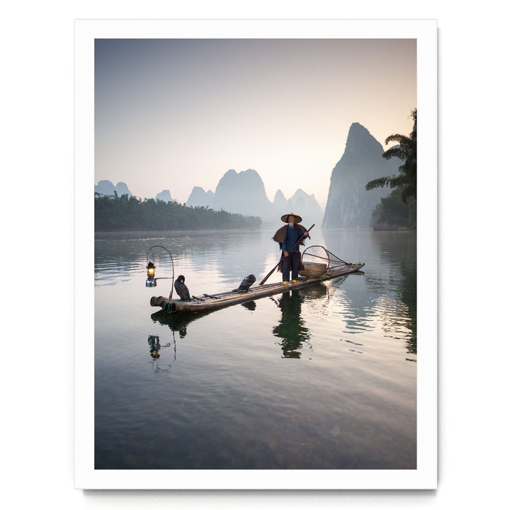 The Cormorant Fisherman, Myanmar – fine art print in a white frame, no mat