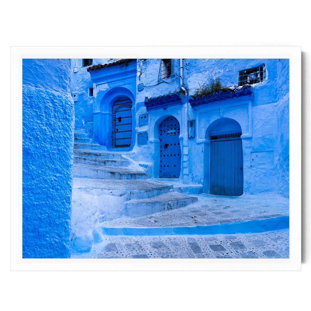 In the Streets of Chefchaouen, Morocco – fine art print in a white frame, no mat