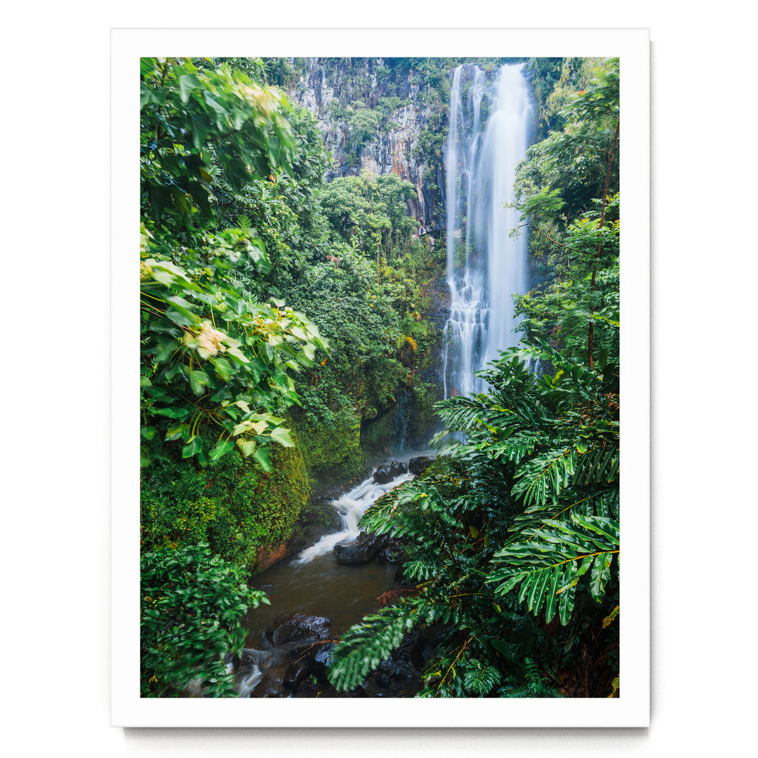 Maui Waterfall, Maui, Hawaii – fine art print in a white frame, no mat