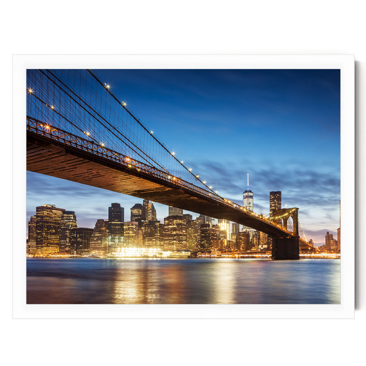 Brooklyn Bridge at Night, New York City – fine art print in a white frame, no mat