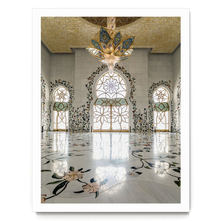 Grand Mosque Interior, Abu Dhabi, UAE – fine art print in a white frame, no mat