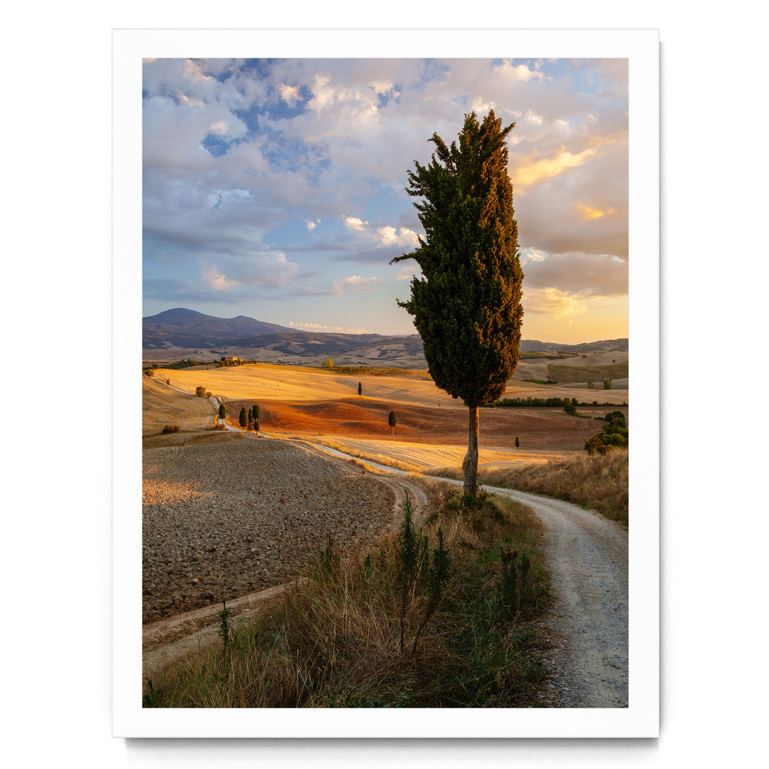Tuscany at Sunset, Italy – fine art print in a white frame, no mat