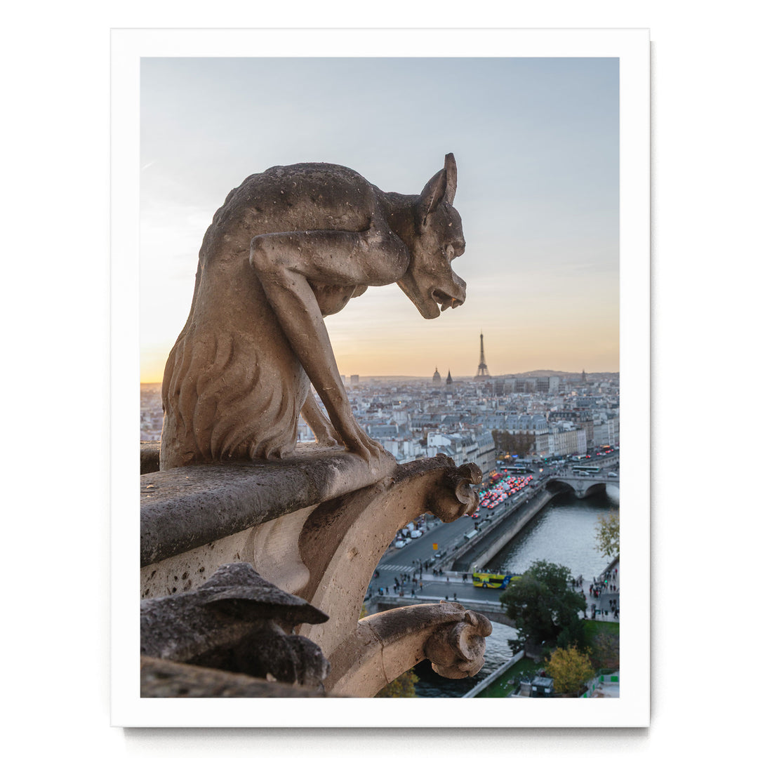 Notre-Dame Gargoyle, Paris, France – fine art print in a white frame, no mat