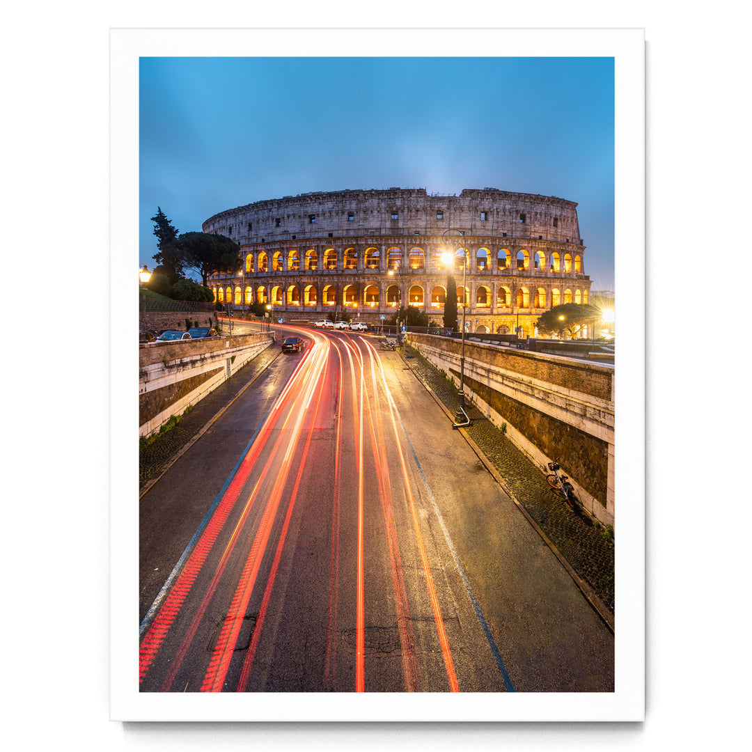 Night at the Colosseum, Rome, Italy – fine art print in a white frame, no mat