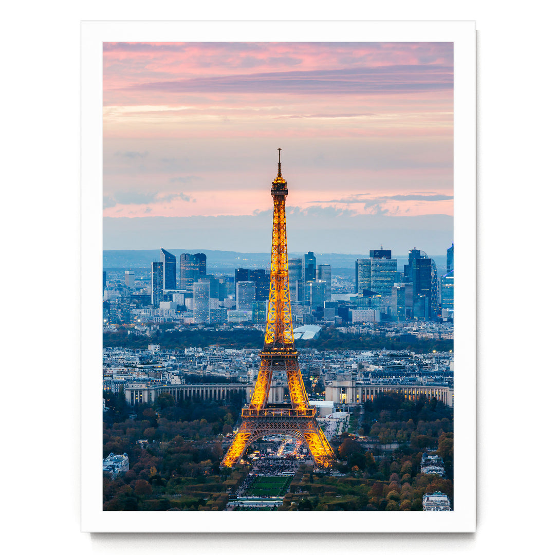 Eiffel Tower at Sunset, Paris, France – fine art print in a white frame, no mat