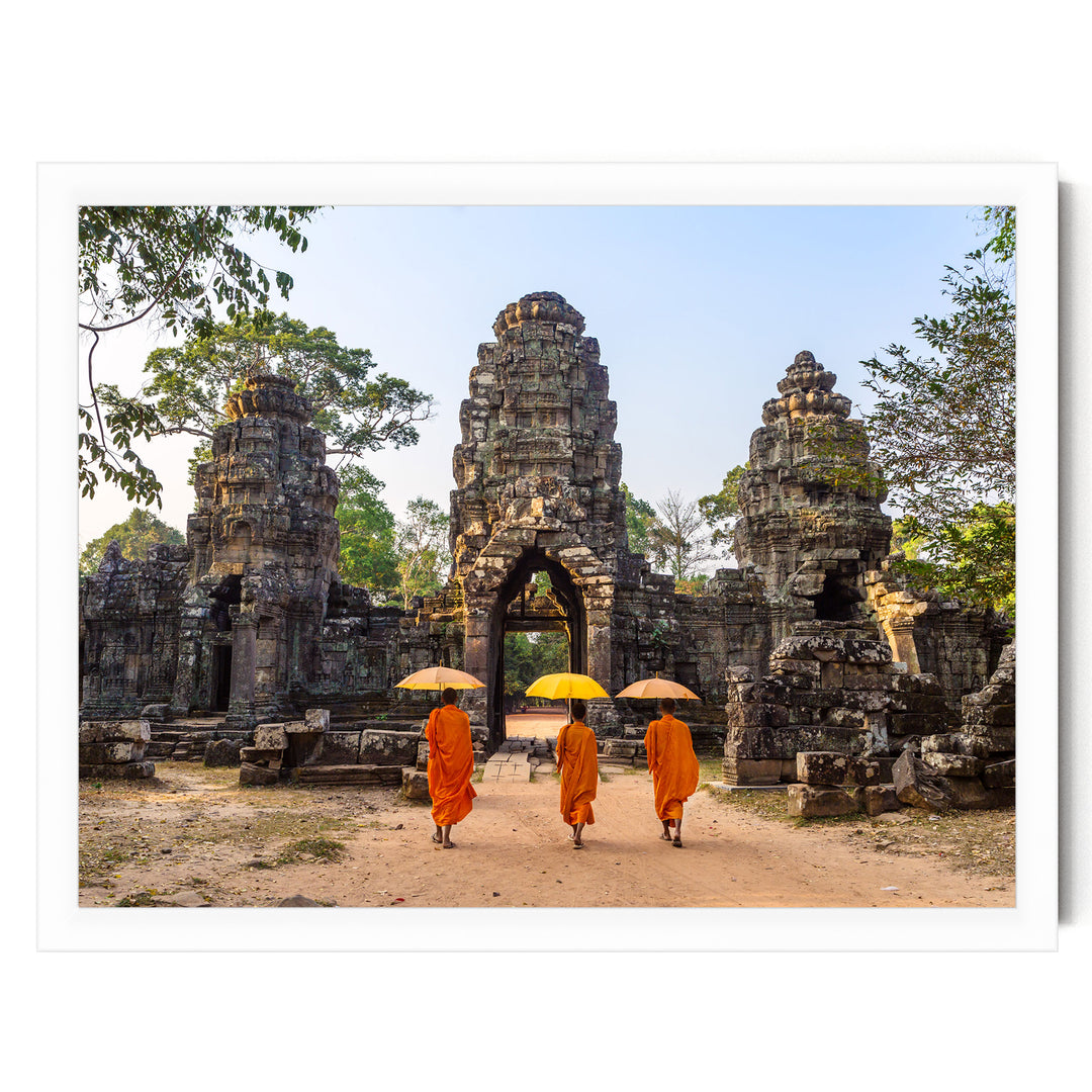 Monks at Angkor Wat, Cambodia – fine art print in a white frame, no mat