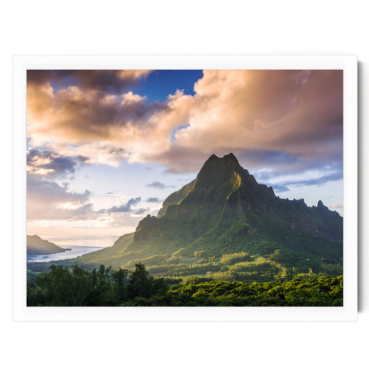 Moorea at Sunset, French Polynesia – fine art print in a white frame, no mat