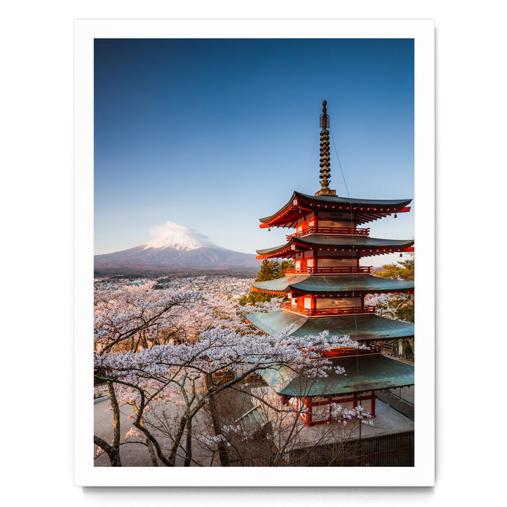 Pagoda and Mount Fuji II, Japan – fine art print in a white frame, no mat