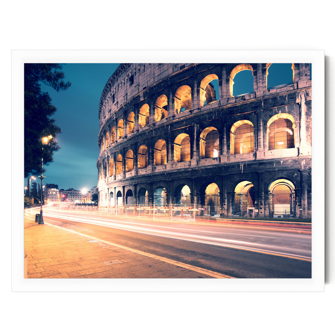 Night at the Colosseum, Rome, Italy – fine art print in a white frame, no mat