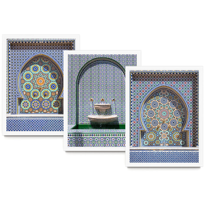 Arabic Fountains, Morocco – Print Set of 3 – fine art print set in white frames, no mat